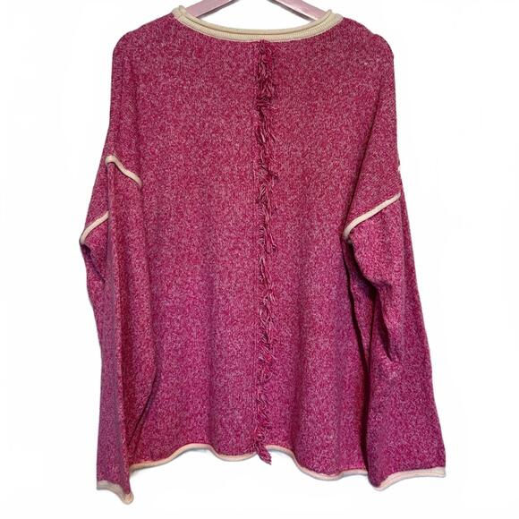 JODIFL Heathered Hot Pink & Cream Sweater with Ragland Back Center Seam | Large - Picture 7 of 10